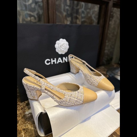 cc 트위드 슬링백 미들힐