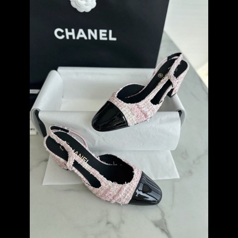 cc 트위드 슬링백 미들힐