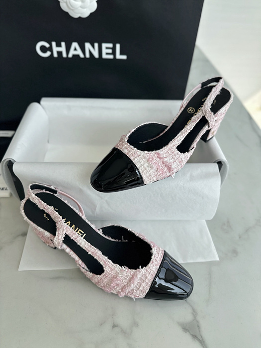 cc 트위드 슬링백 미들힐