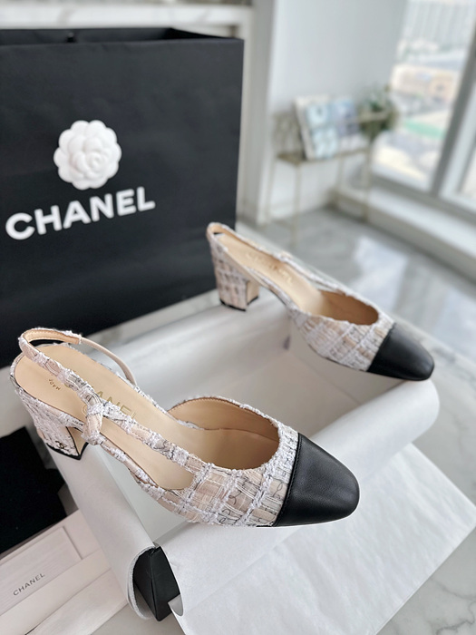 cc 트위드 슬링백 미들힐