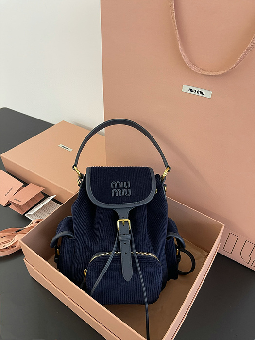 miu mi* 엠보싱로고 코듀로이 및 가죽 백팩 미디움, 라지 [정품급]